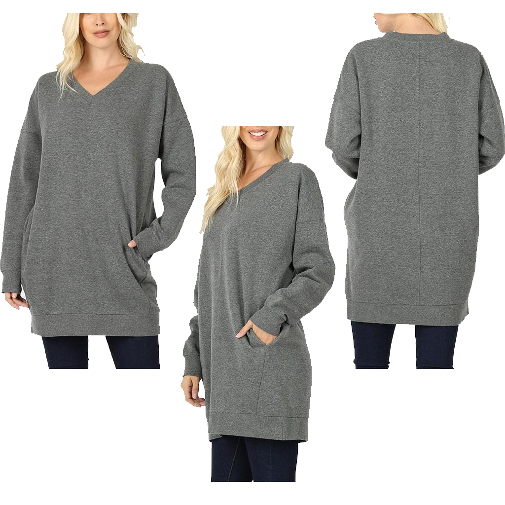 Long V-Neck Sweatshirt