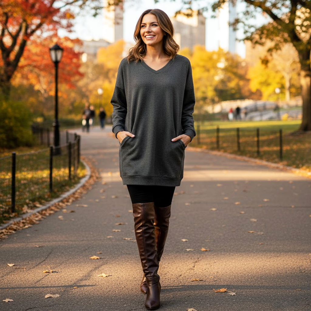 Long V-Neck Sweatshirt