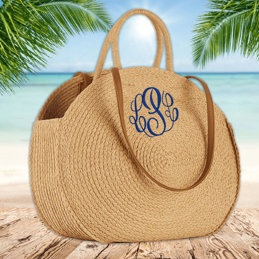 Tan Straw Circle Tote