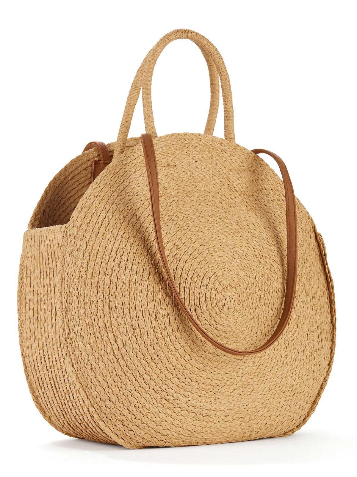 Tan Straw Circle Tote
