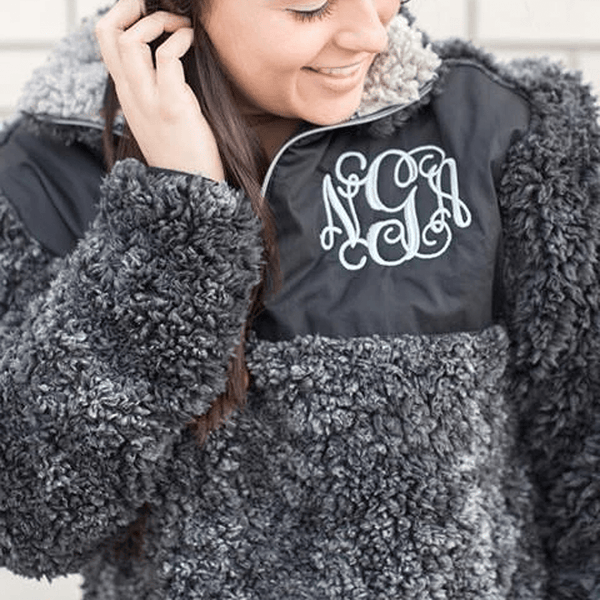 Womens Monogrammed Sherpa Zipper Pullover Jacket-personalized 