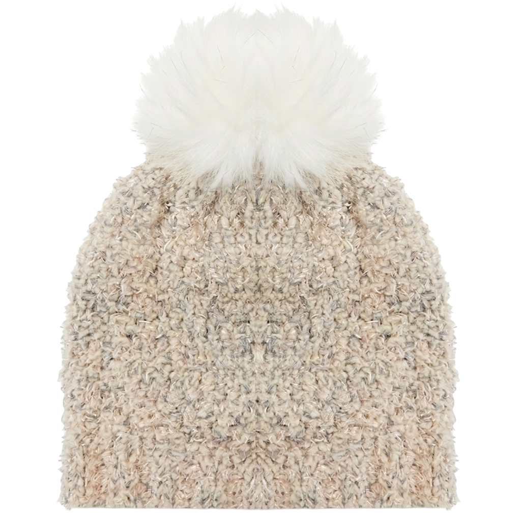 Beanie Hat w/Pom Pom Ball - BEIGE