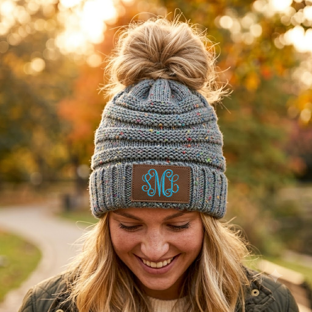 Messy Bun Confetti Ponytail Beanie Hat