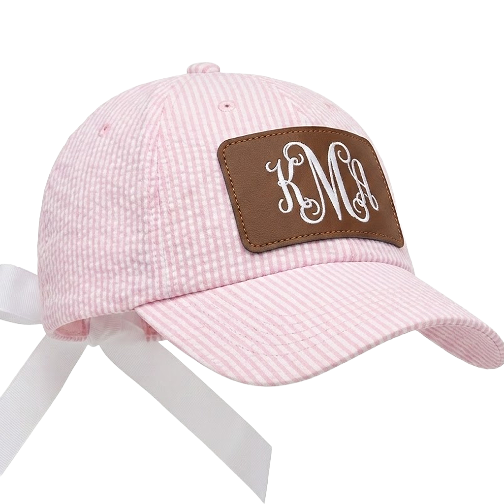 Seersucker Baseball Hat w/Ribbon Tie