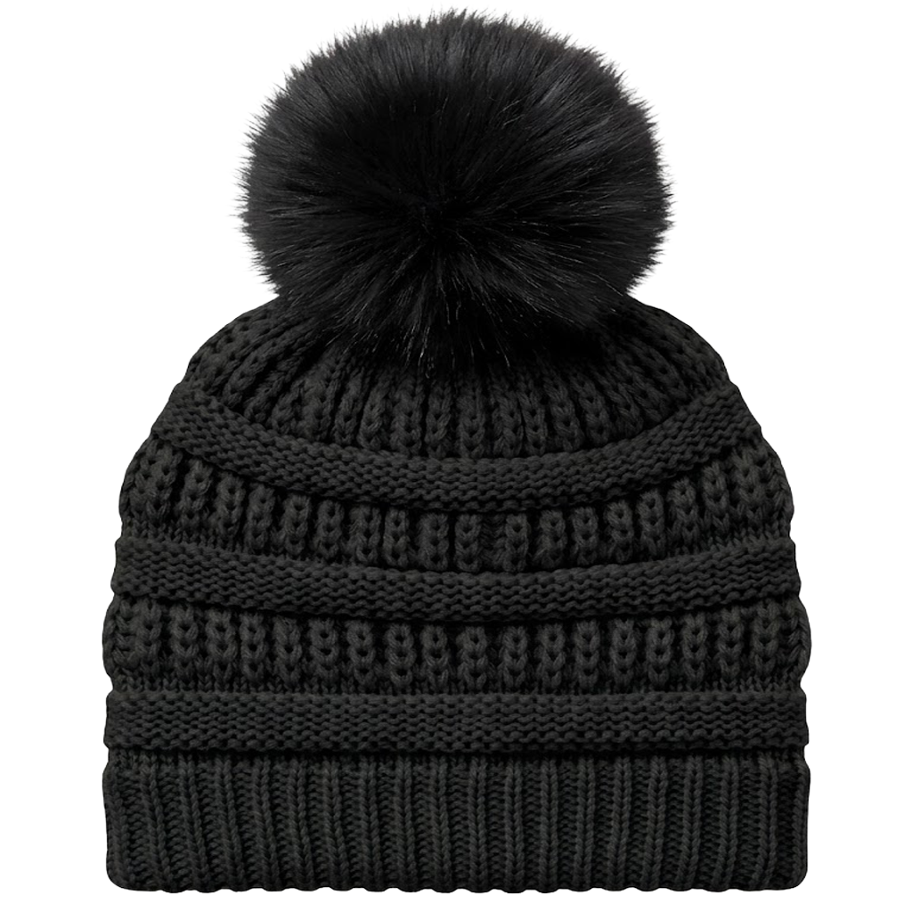 Knit Beanie Hat w/Pom Pom Ball