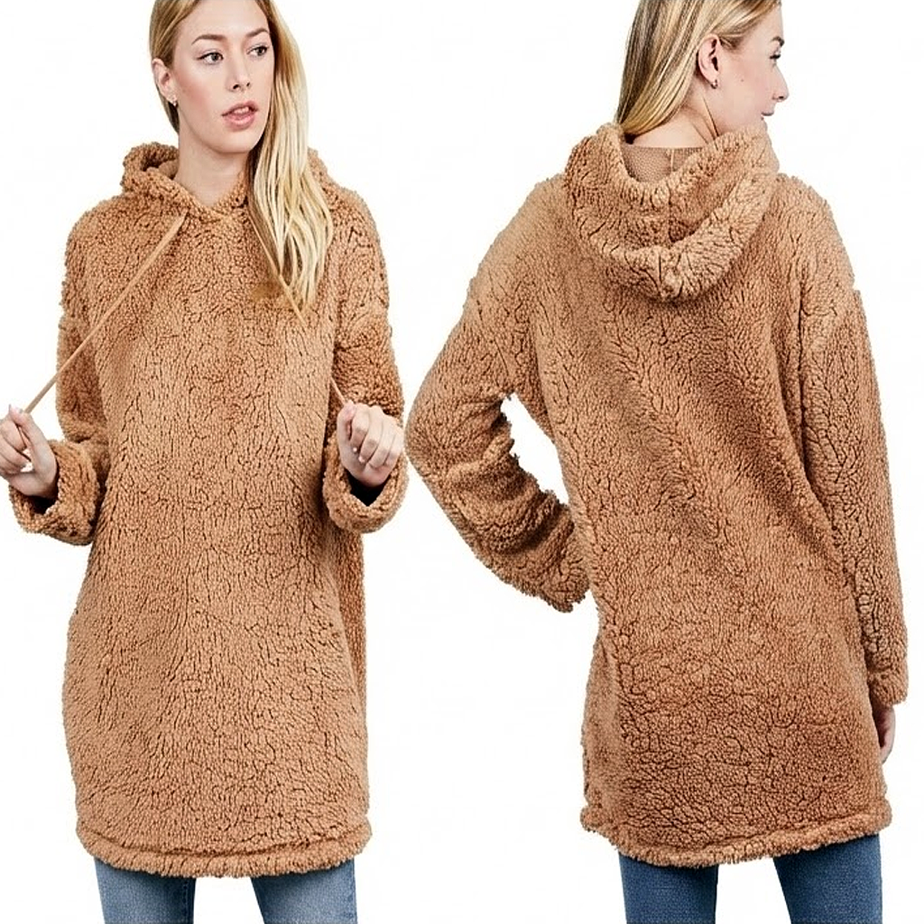 Longer Hooded Sherpa Pullover