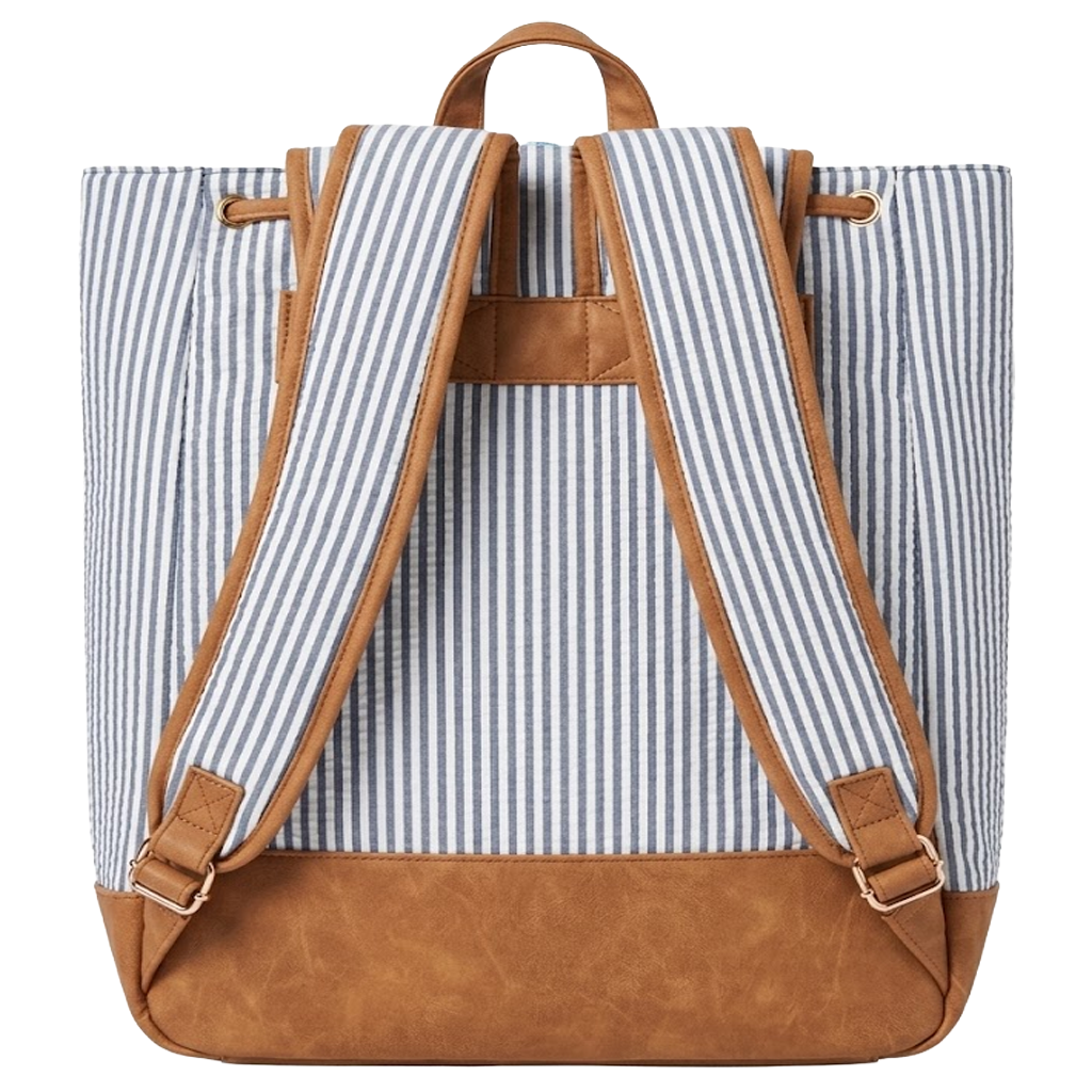 Navy Seersucker Campus Backpack