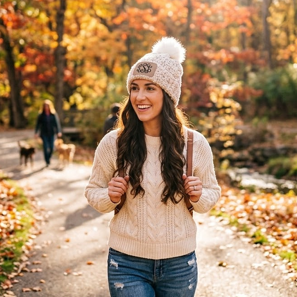 Beanie Hat w/Pom Pom Ball - BEIGE