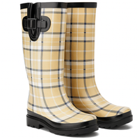 Beige Plaid Rain Boots