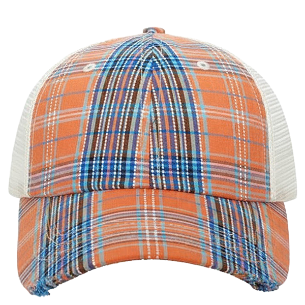 Distressed Plaid Baseball Hat