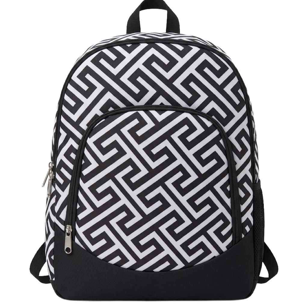 BLACK Greek Key Kids Backpack