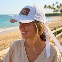 Seersucker Baseball Hat w/Ribbon Tie
