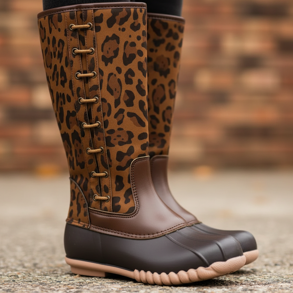 Outwood Leopard Side Lace Duck Boots