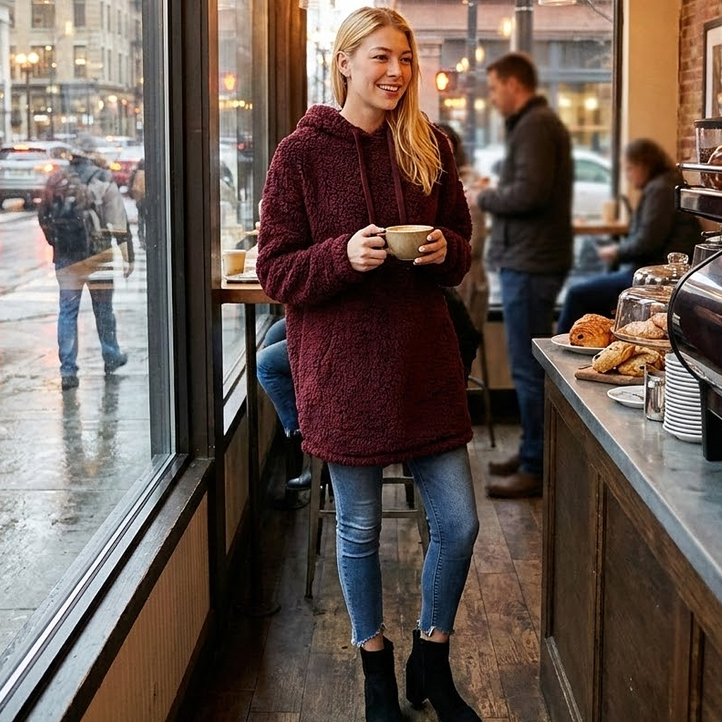 Longer Hooded Sherpa Pullover