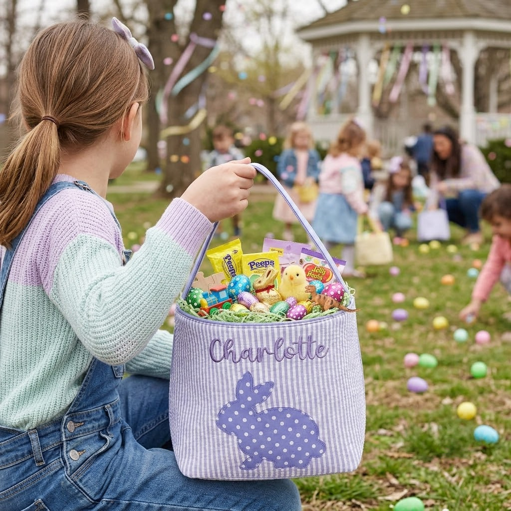 Personalized SEERSUCKER Easter Bunny Basket