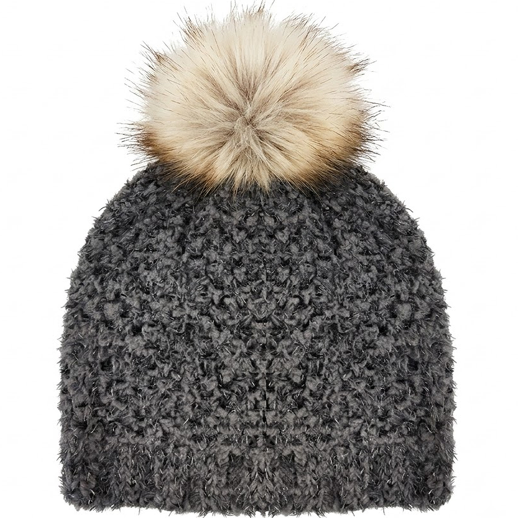Beanie Hat w/Pom Pom Ball - CHARCOAL