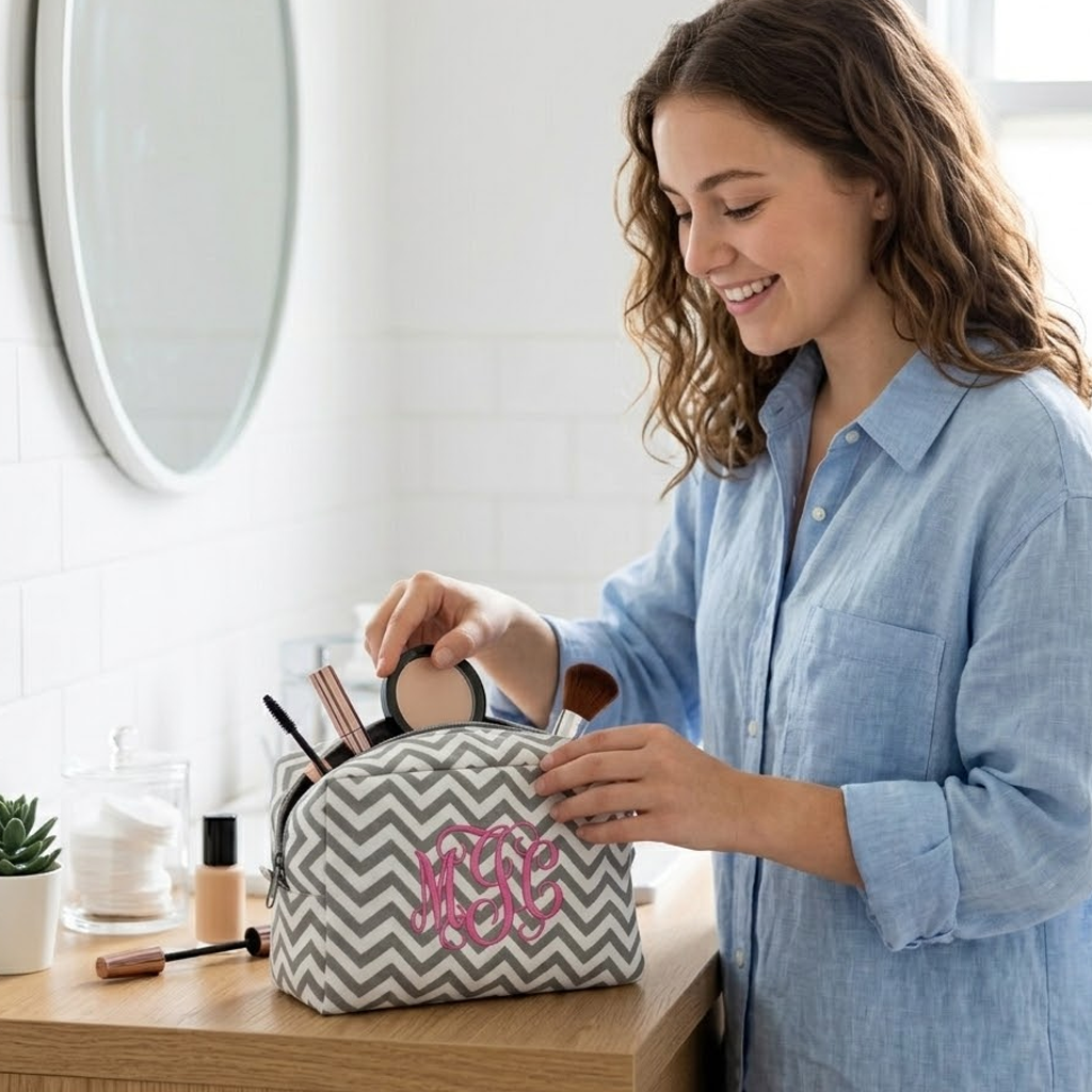 Large Makeup Bag - CHEVRON