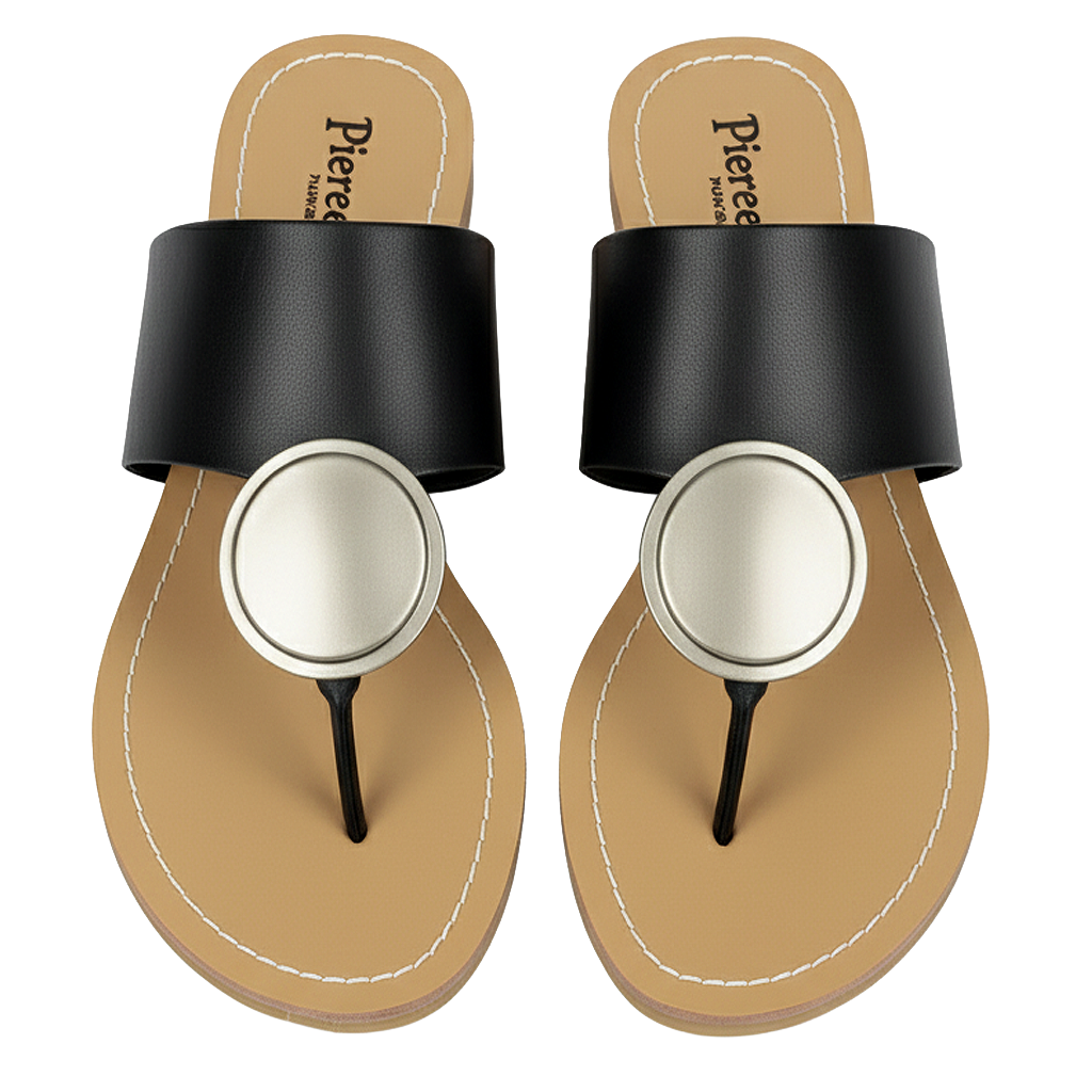 Pierra Dumas Black Flat Sandals