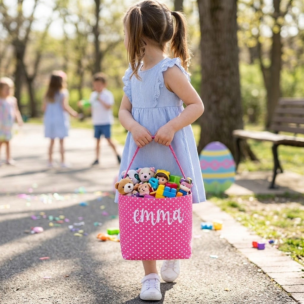 PINK POLKA DOT Easter Bunny Basket