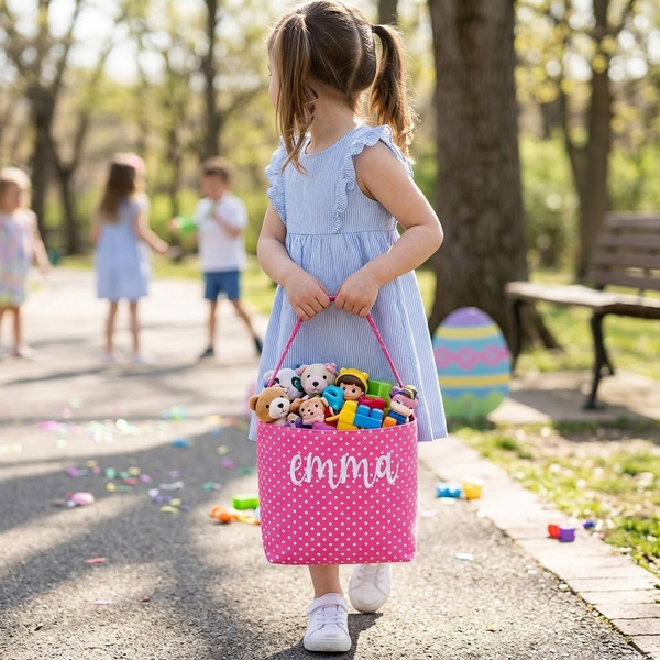 PINK POLKA DOT Easter Bunny Basket