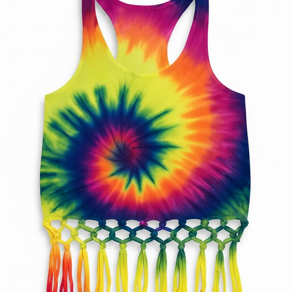 Tie Dye Fringe Tank Top