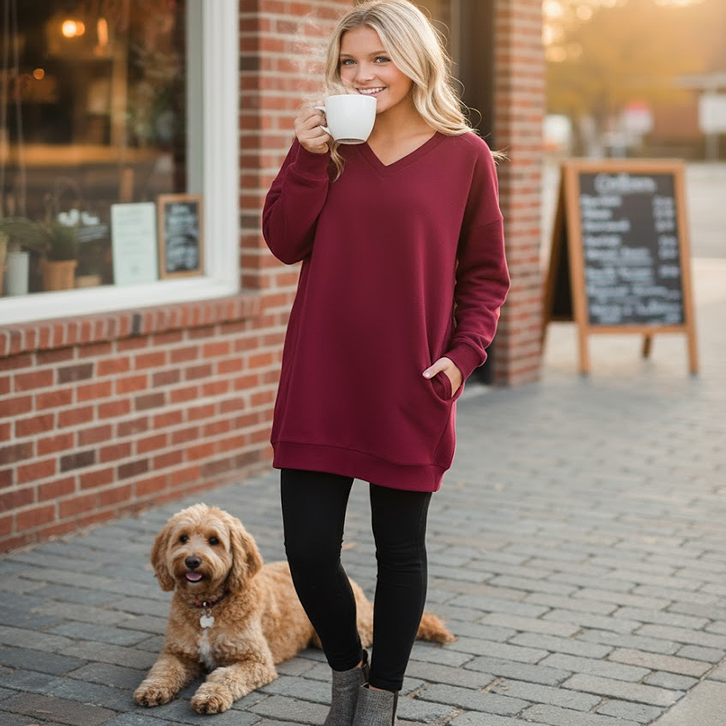 Long V-Neck Sweatshirt