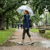 Beige Plaid Rain Boots