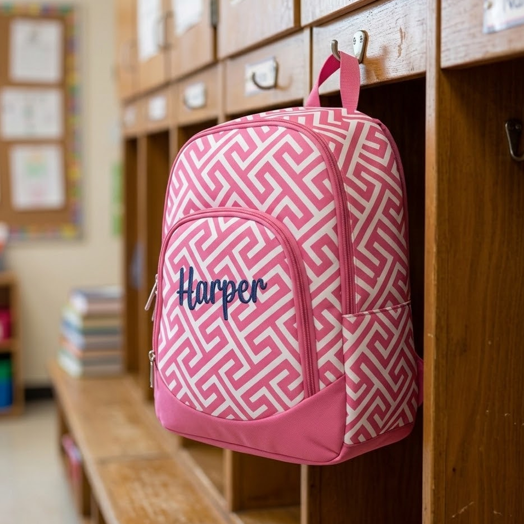 PINK Greek Key Kids Backpack