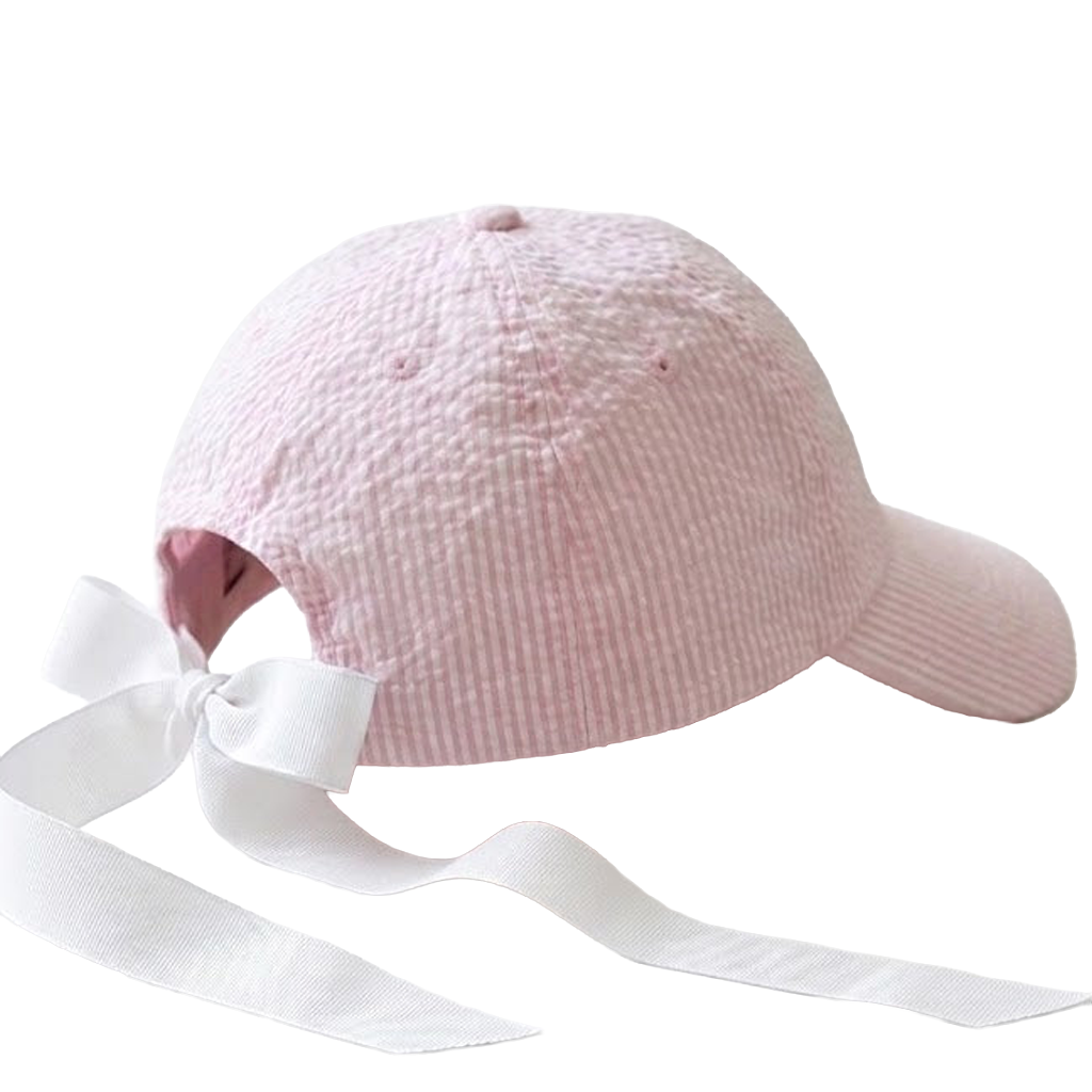 Seersucker Baseball Hat w/Ribbon Tie
