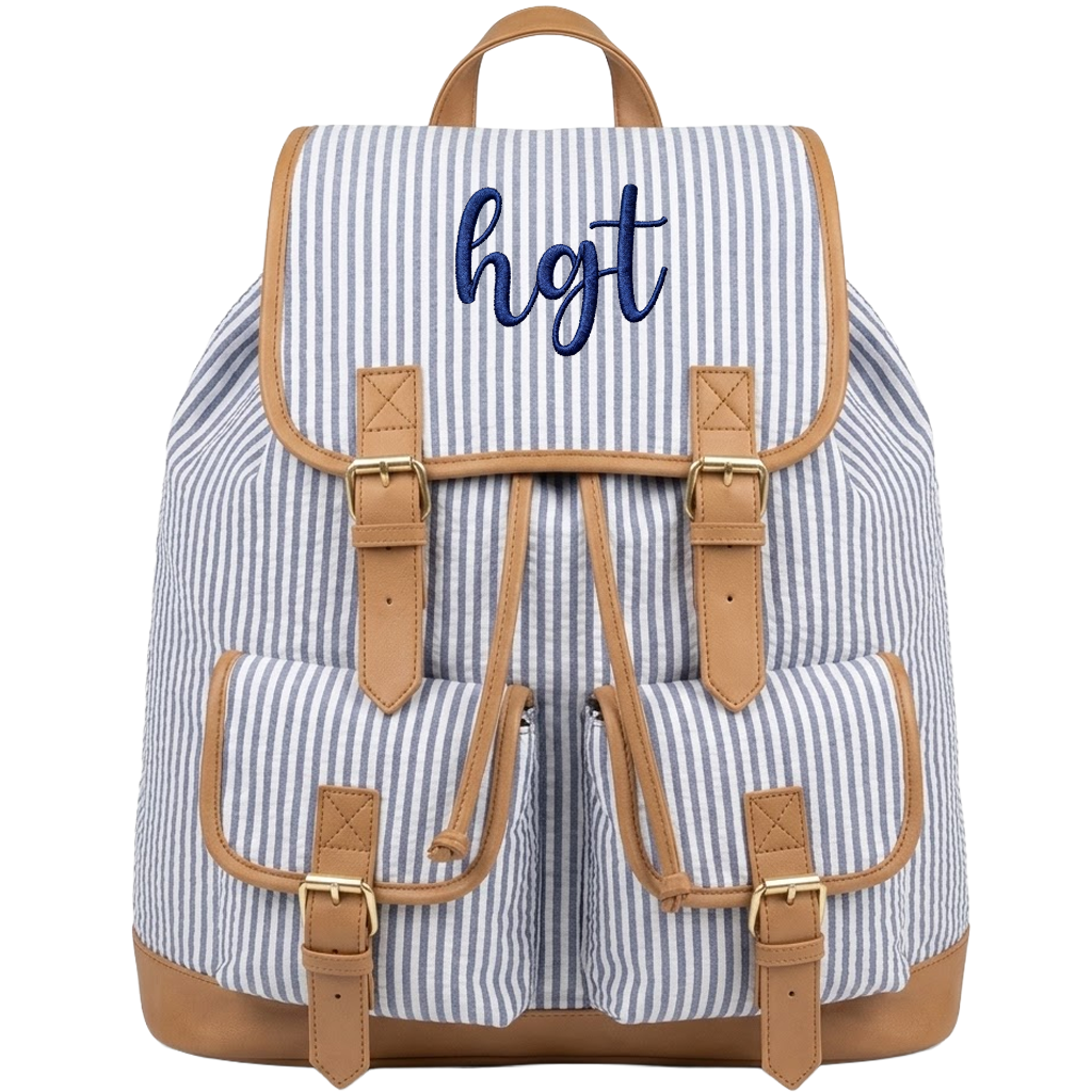 Navy Seersucker Campus Backpack