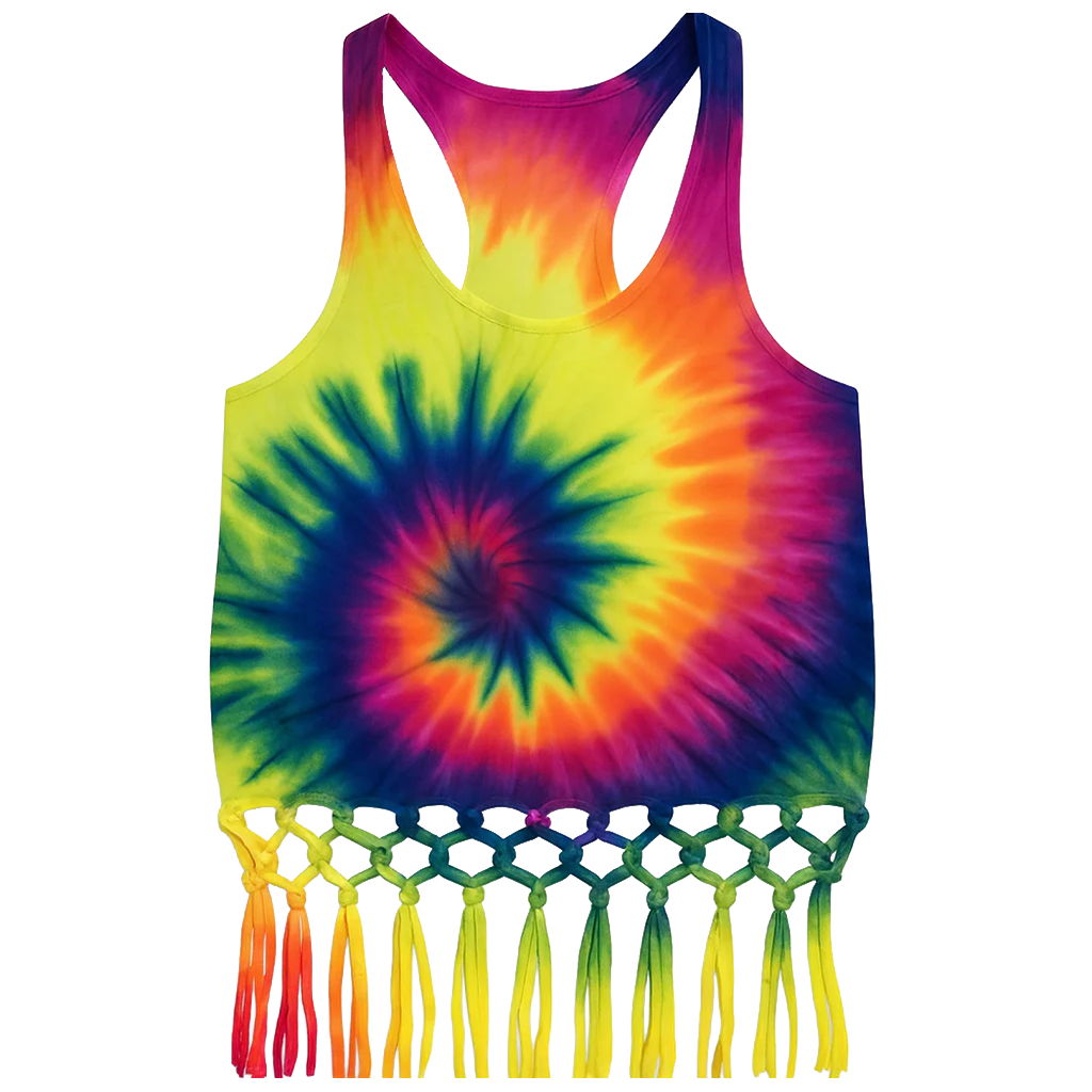 Tie Dye Knotted Fringe Tank Top