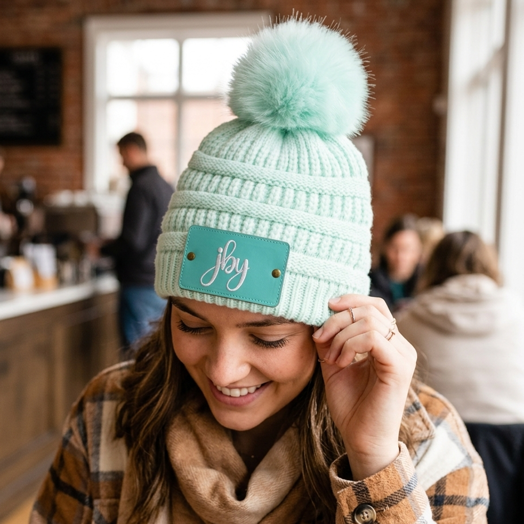 Knit Beanie Hat w/Pom Pom Ball