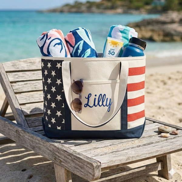 USA Flag Canvas Boater Tote