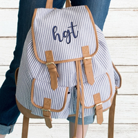 Navy Seersucker Campus Backpack
