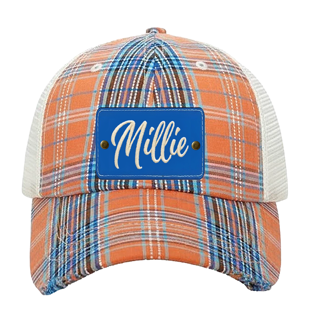 Distressed Plaid Baseball Hat