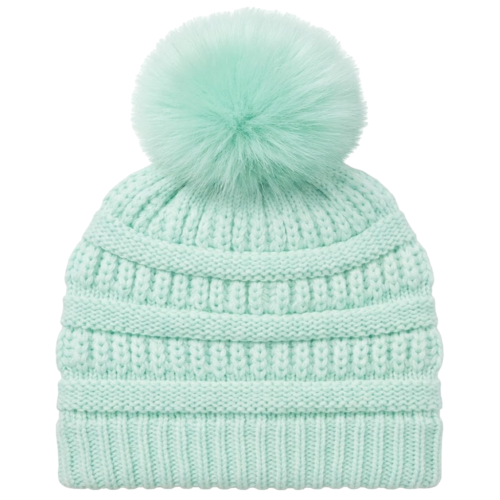 Knit Beanie Hat w/Pom Pom Ball