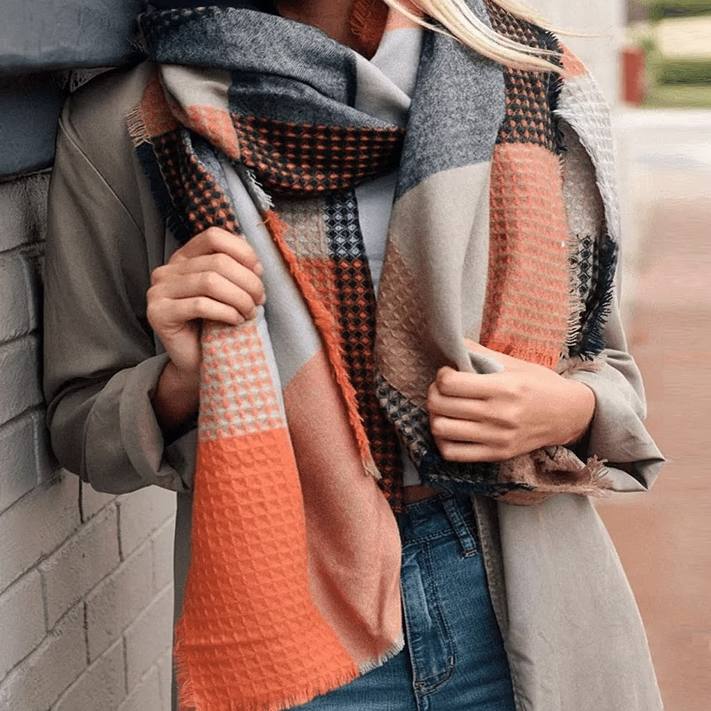 Waffle Plaid Fringe Scarf