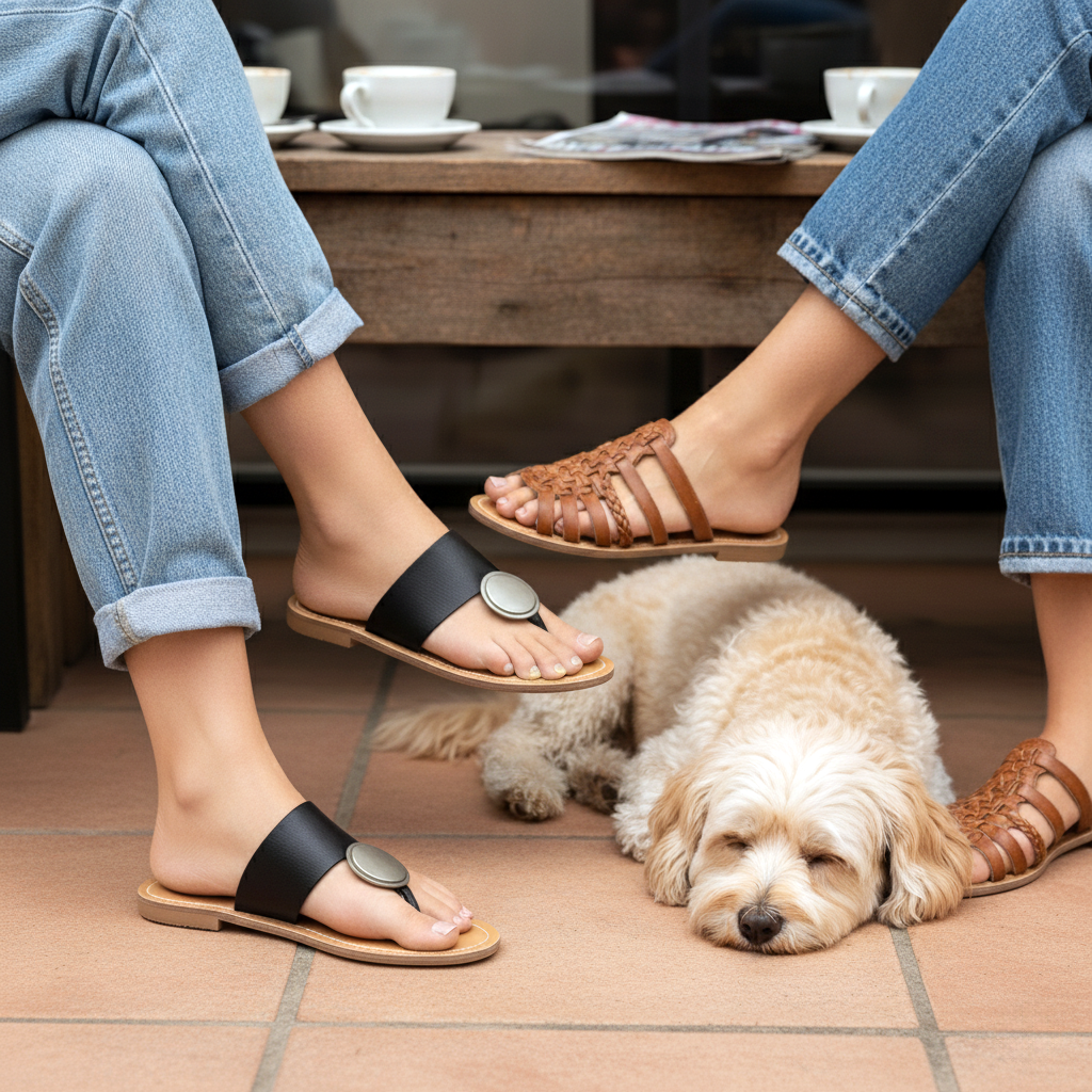 Pierra Dumas Black Flat Sandals
