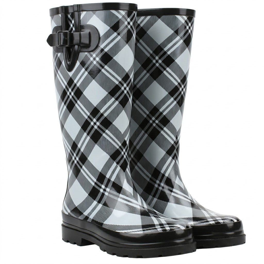 Plaid Rubber Rain Boots