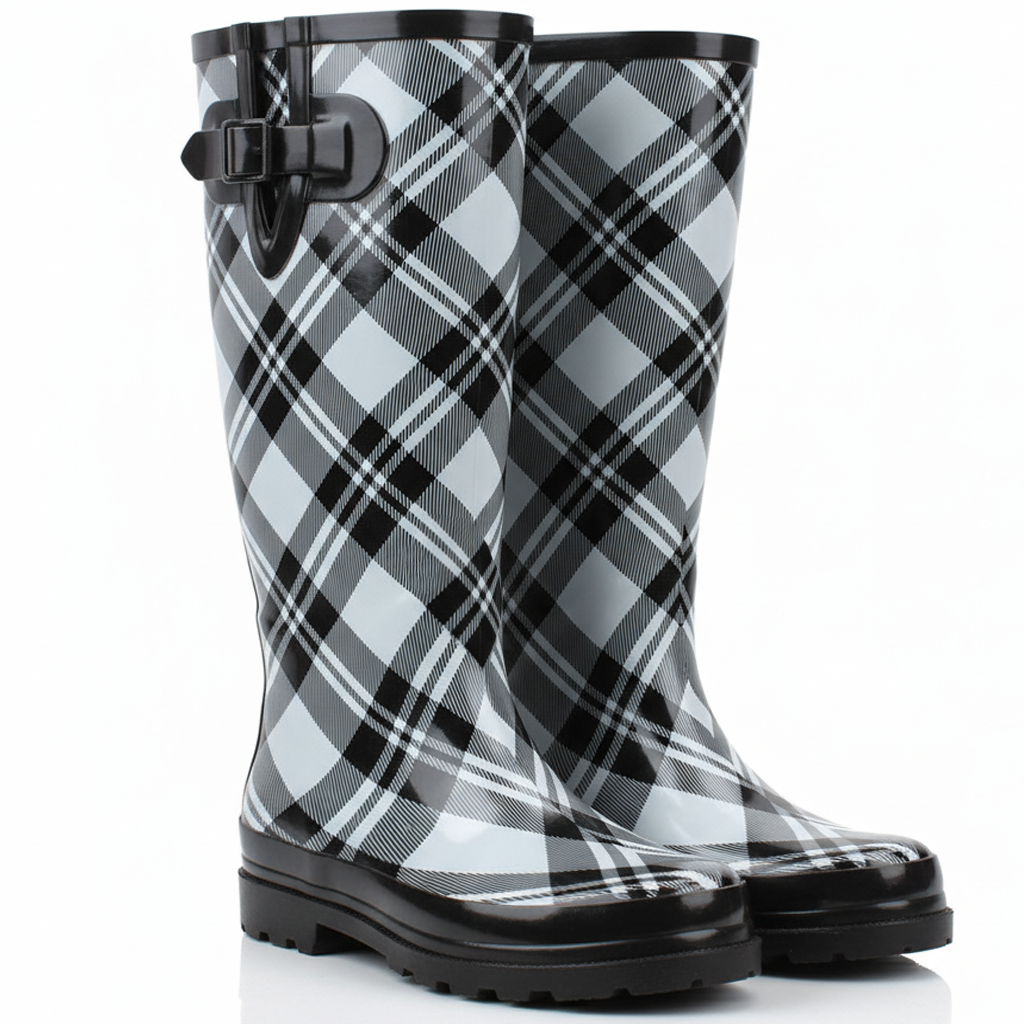 Plaid Rubber Rain Boots