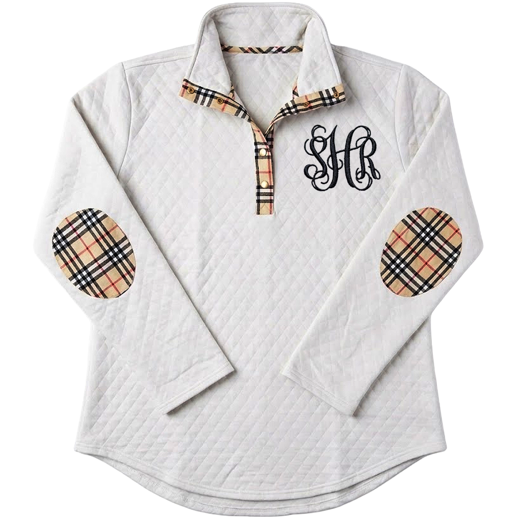 Ivory Quilted Elbow Patch Sweatshirt