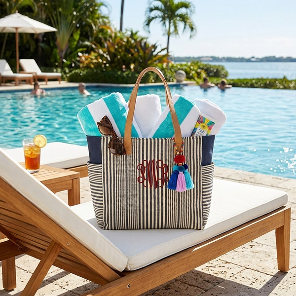 Pom Pom Canvas Beach Tote
