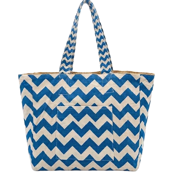 Reversible Burlap Chevron Tote Bag