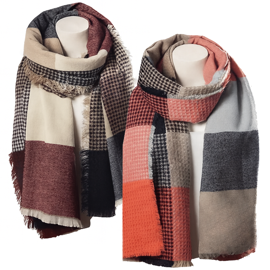 Waffle Plaid Fringe Scarf