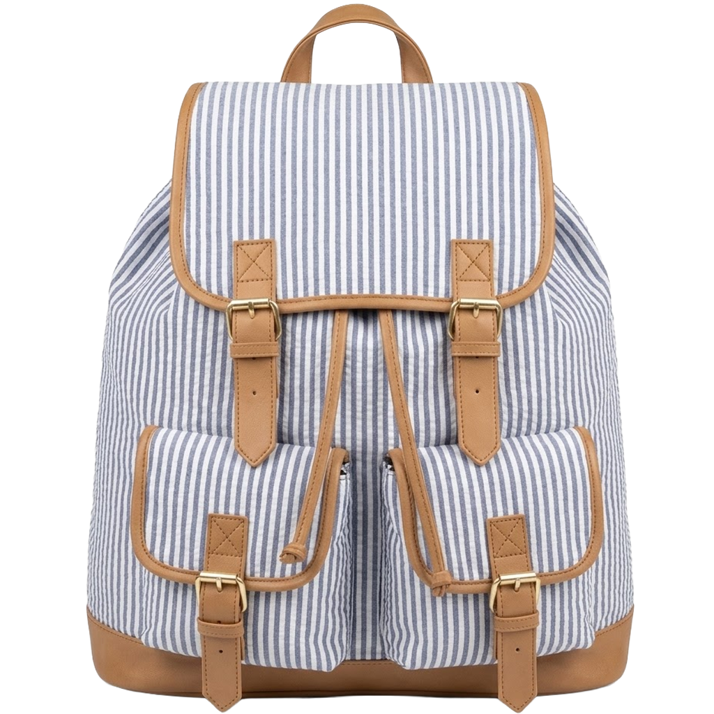 Navy Seersucker Campus Backpack