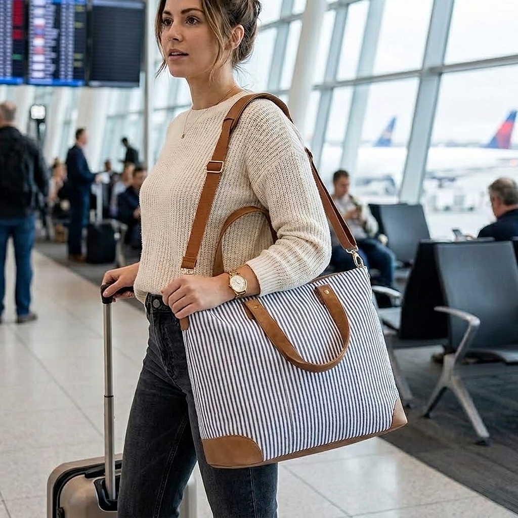 Seersucker NAVY Canvas Tote Bag
