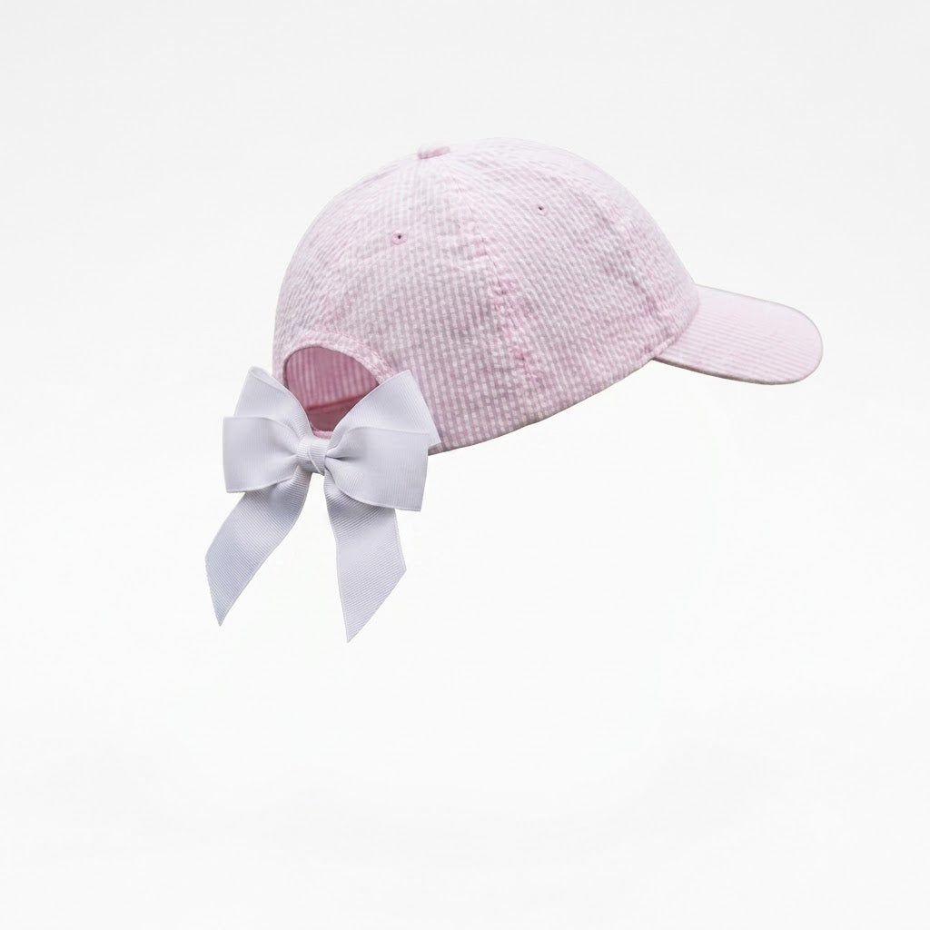 Seersucker Baseball Hat w/Ribbon Tie