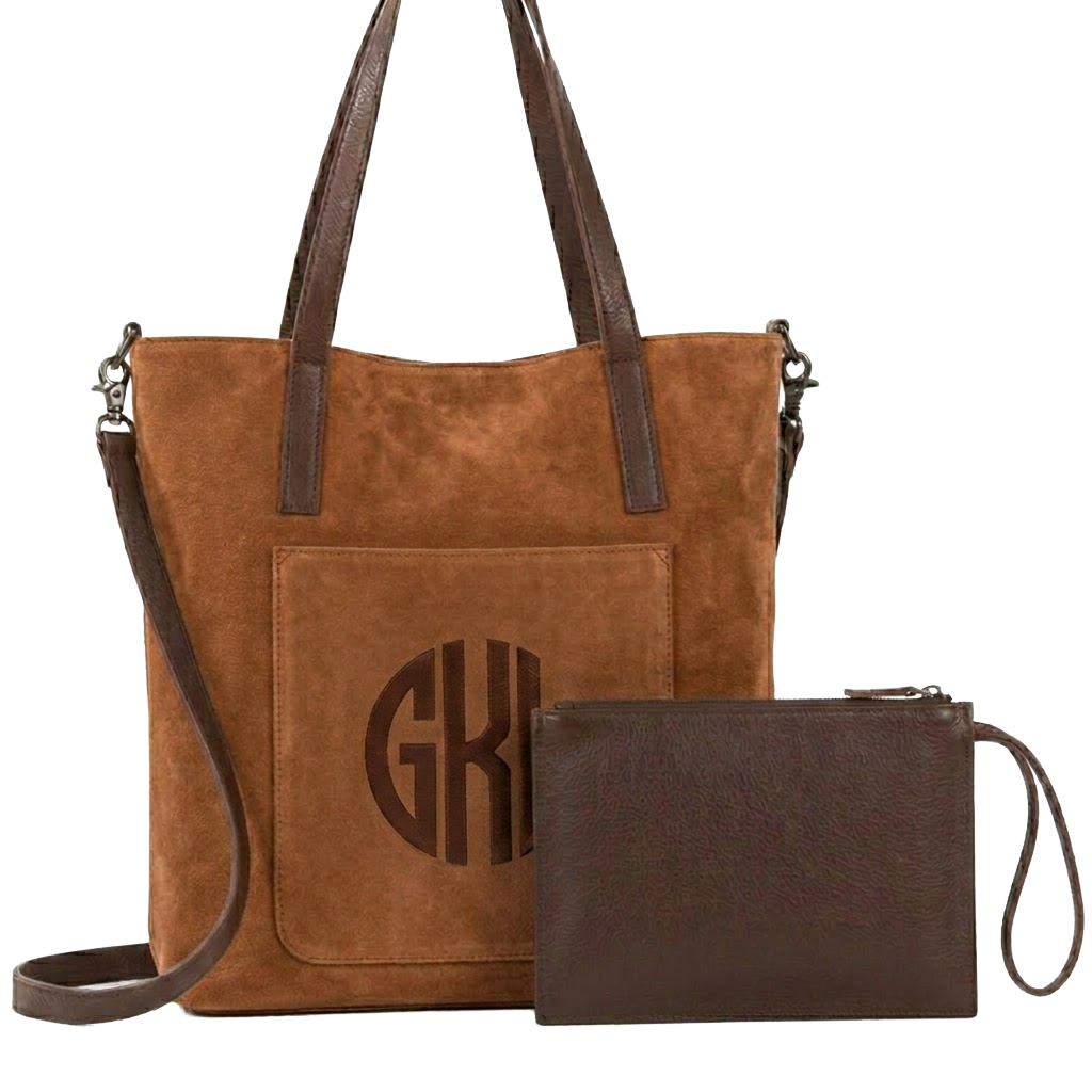 Brown Suede Handbag w/Coin Purse