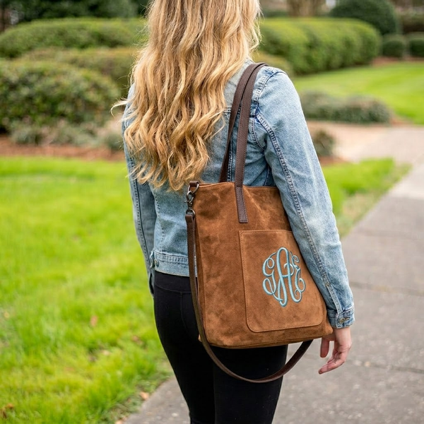 Brown Suede Handbag w/Coin Purse