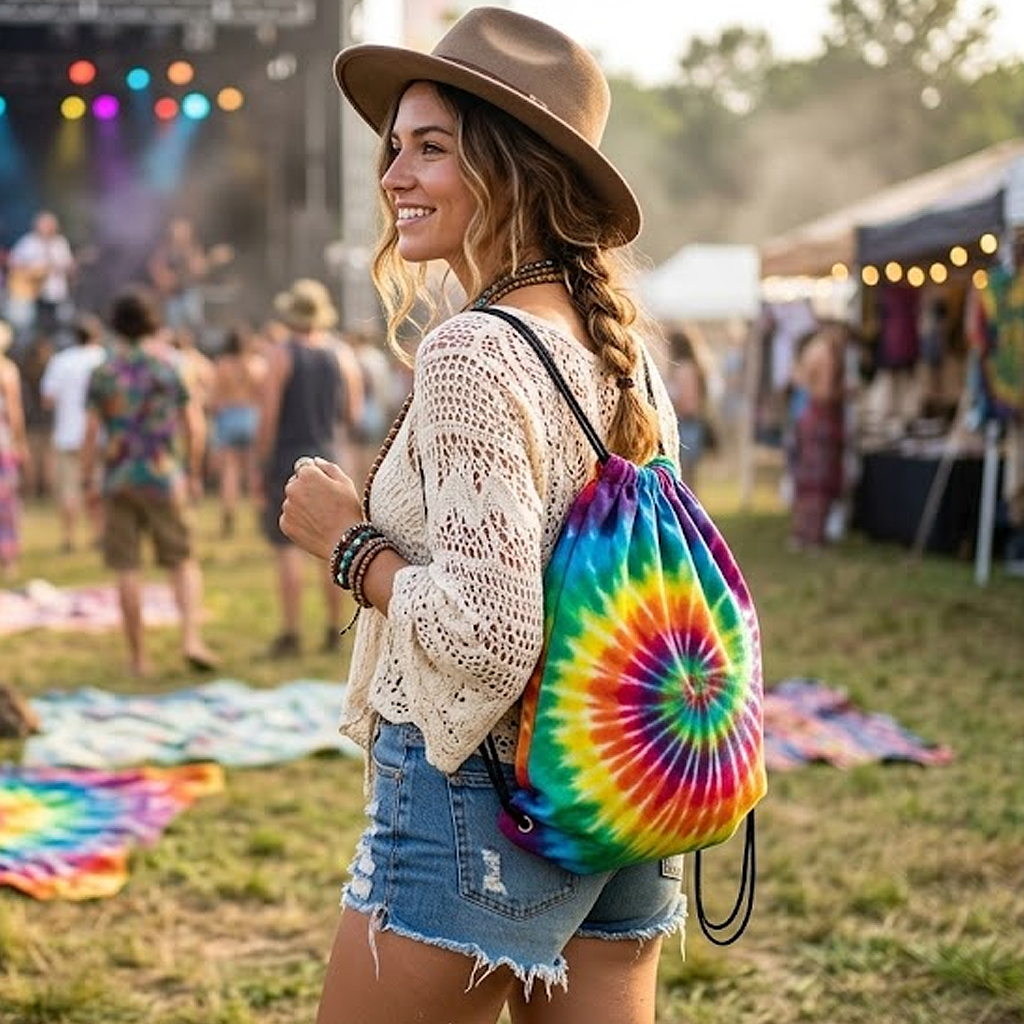 Tie Dye Drawstring Backpack Tote Bag